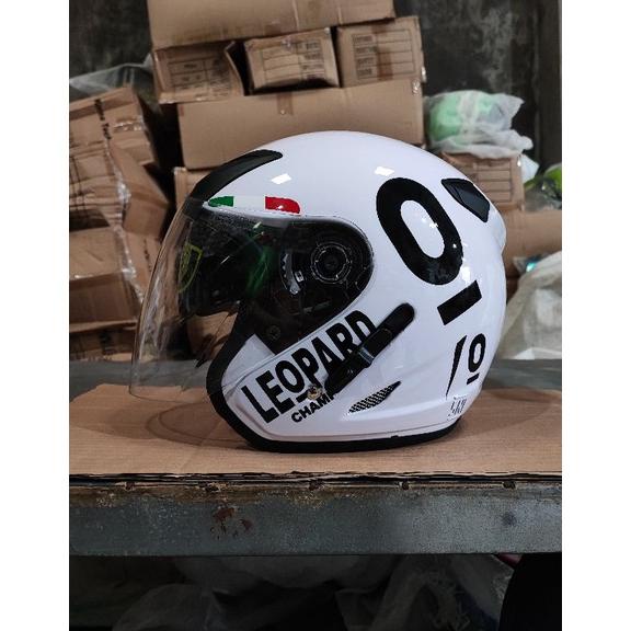 Helm Half Face Double Visor Dewasa Sni Helm Pria Motif Leopard Putih Cod
