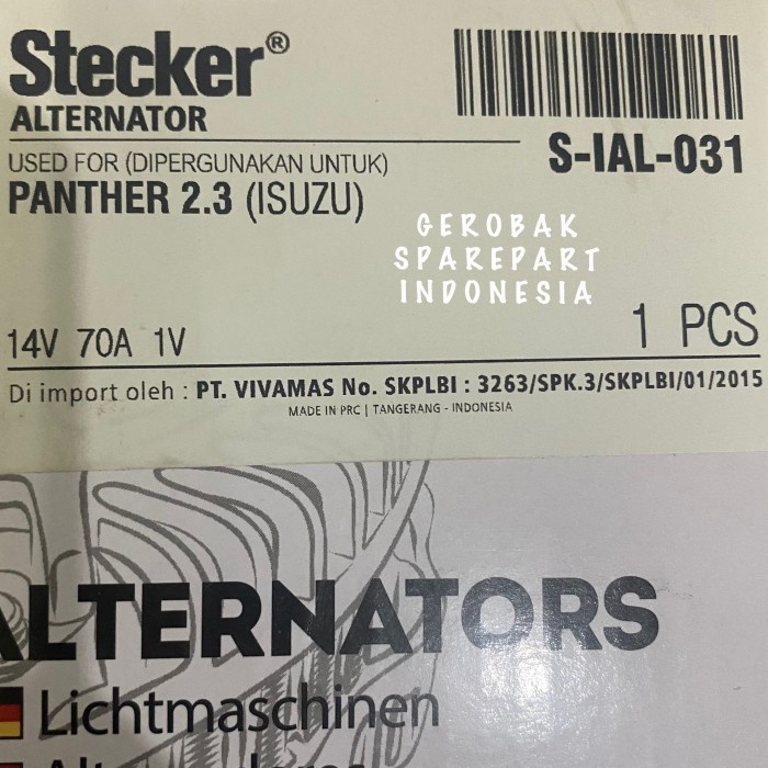 Alternator Dinamo Ampere Panther 2.3 70A Stecker
