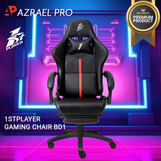 Kursi Gaming 1Stplayer Gaming Chair Bd1 - Hitam - Lumbar Massage Leon_Ori