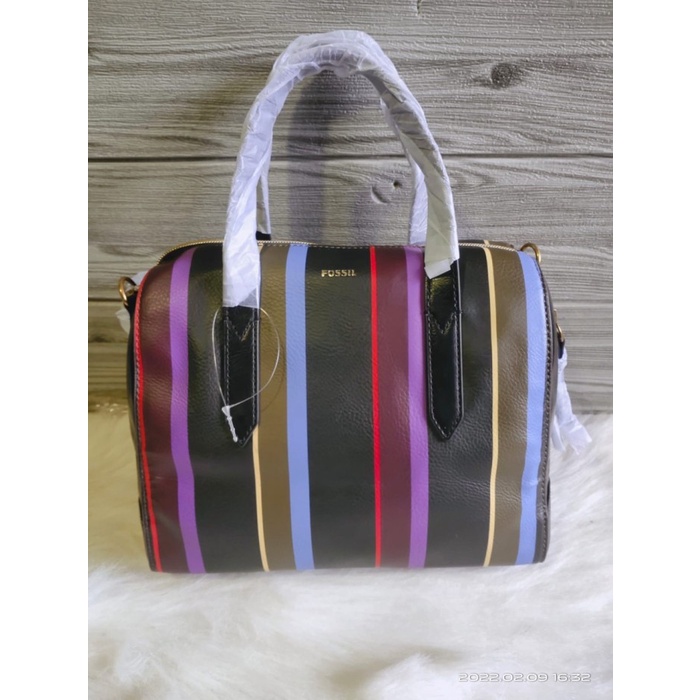 TAS BRANDED SYDNEY SATCHEL STRIPE BLACK MULTI PVC