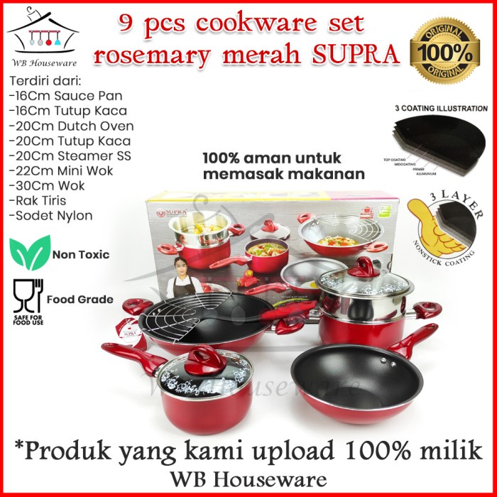 Promo Panci Set / Panci Set Supra / Panci Set Supra 9 Pcs - Merah