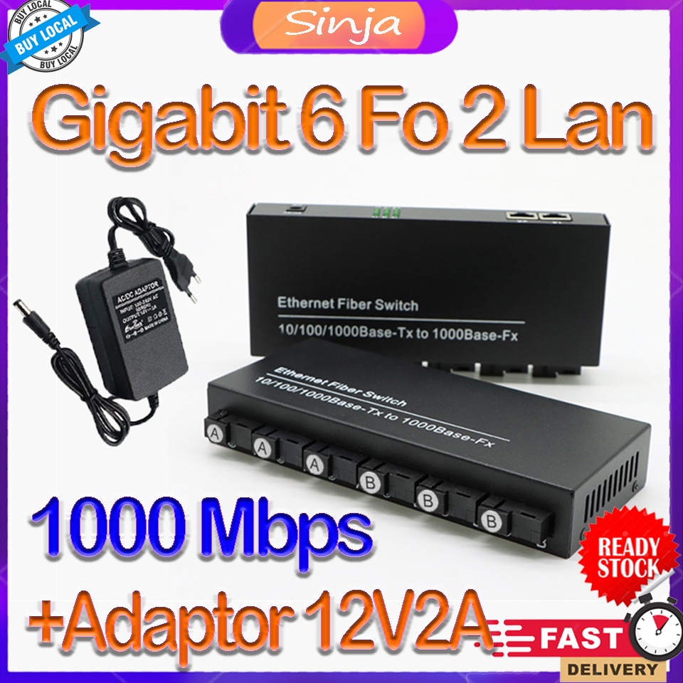 [POE] Htb Gigbit Converter 6 Fo 2 Lan Htb 2Fo 6Lan 1000 Mbps 6G2E Support POE Adaptor 12V2A  6F2E 10