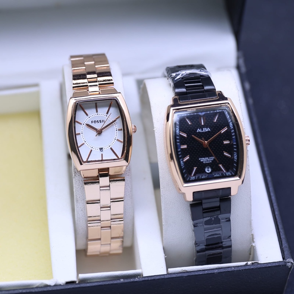 COD Jam Tangan Wanita Alba Oval Free F1 Oval Tali Rantai Tanggal Aktif