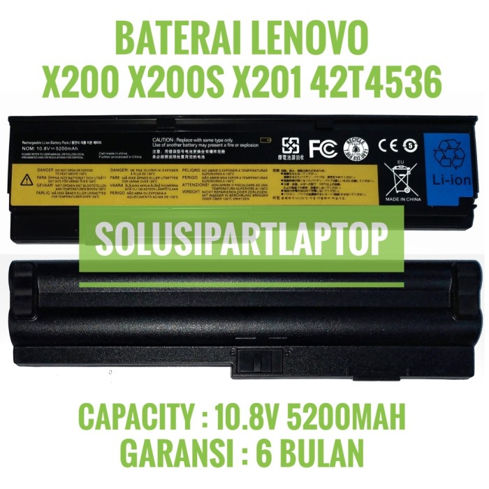 BATERAI LENOVO X200 X200S X201 42T4536 BLACK