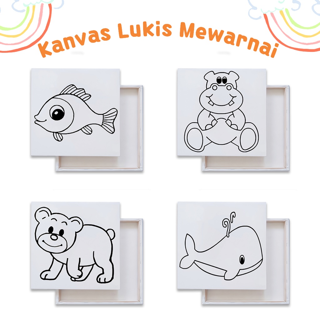 Kanvas Lukis Sketsa Gambar Mewarnai Anak Anak Desain Animal Hewan