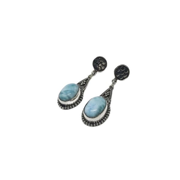 Earring Anting Silver Perak Bali Asli 925 Model Tusuk Gwang Batu Larimar