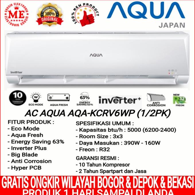 AC AQUA AQA-KCRV6WP INVERTER 390WATT - 160WATT (1/2PK) Kode Yp 1186