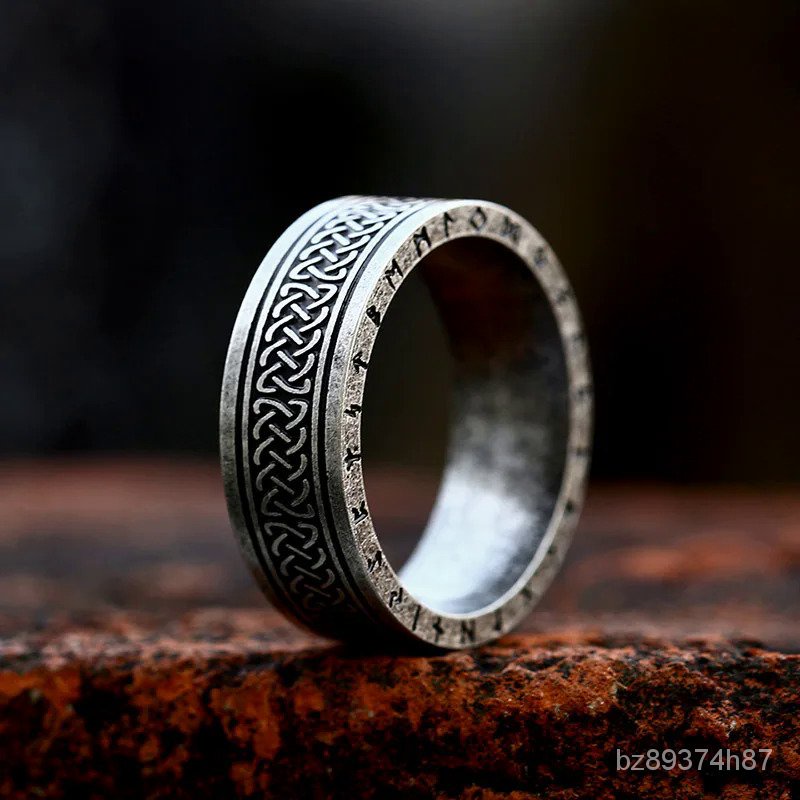 Cincin Vintage Nordic Viking untuk Pria Wanita, Sederhana 316L Baja Nirkarat Viking Odin Leer Cincin