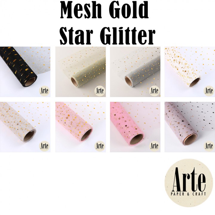 

1 Roll Mesh Gold Star Glitter Kertas Buket Korea Bunga Flower Wrapping R Kado Roll Arte Grosir