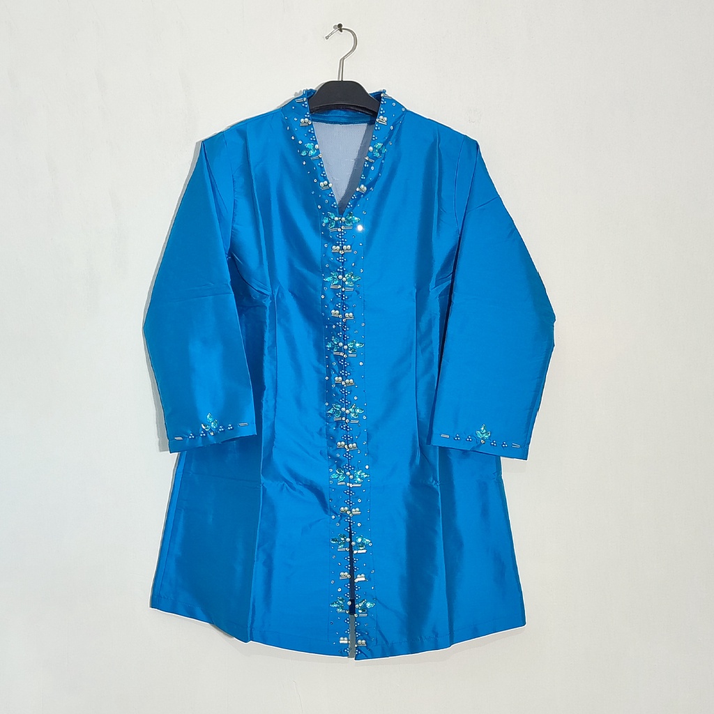Ch - Tunik Taffeta Kerah V (Biru Tosca)