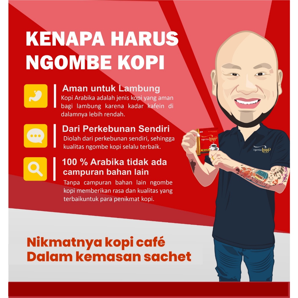 

Kopi Arabika Ngombe Kopi Kemasan Sachet - 4 Renceng Free 1 Renceng