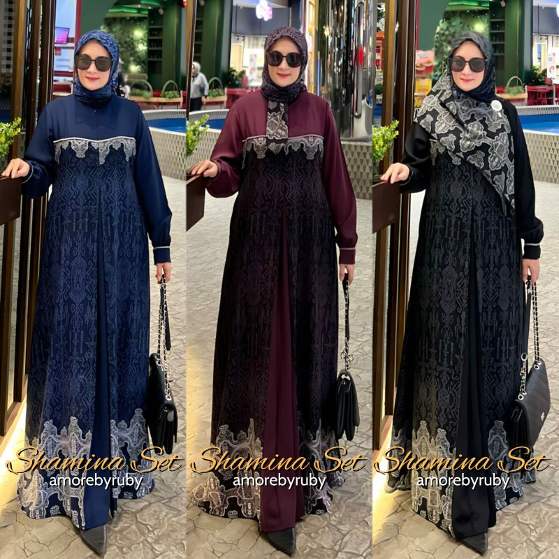 shamina set gamis one set gamis+hijab Amore by ruby