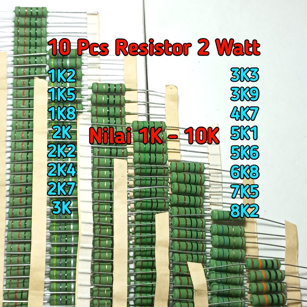 Resistor Original ori Japan 2 Watt 1K 1K2 1K5 1K8 2K 2K2 2K4 2K7 3K 3K3 3K9 4K7 5K1 5K6 6K8 7k5 8K2 