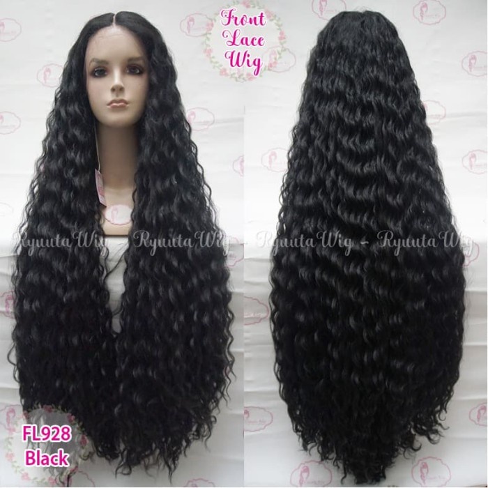 Front Lace Wig Extra Long 100Cm Curly Gelombang Hitam Coklat Pirang