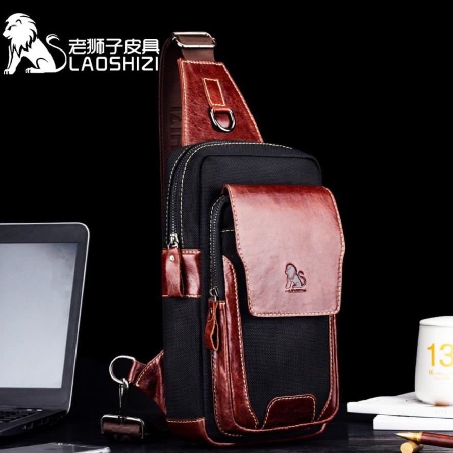 BISA COD T178 LAOSHIZI LUOSEN Tas Selempang Pria Bahan KULIT SAPI ASLI IMPORT