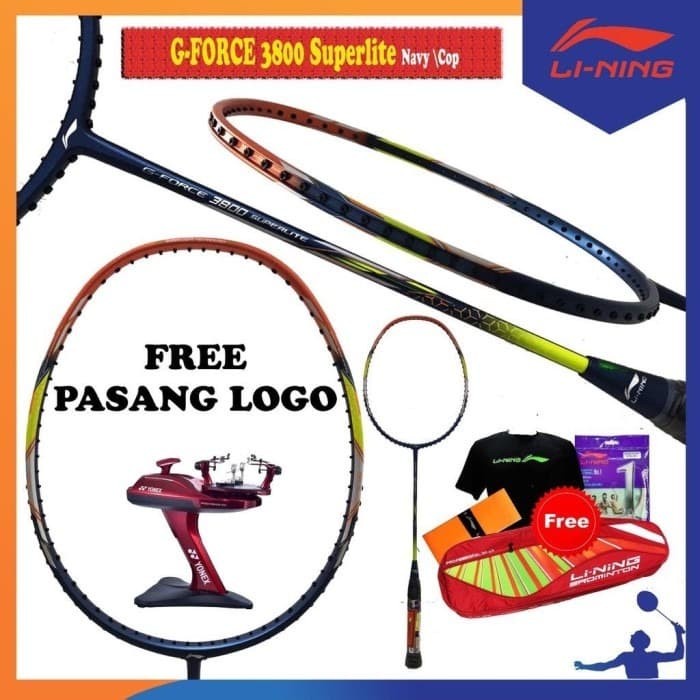 Raket Badminton Lining Superlite G-Force 3800 Komplit Set+Sablon Logo Terpopuler