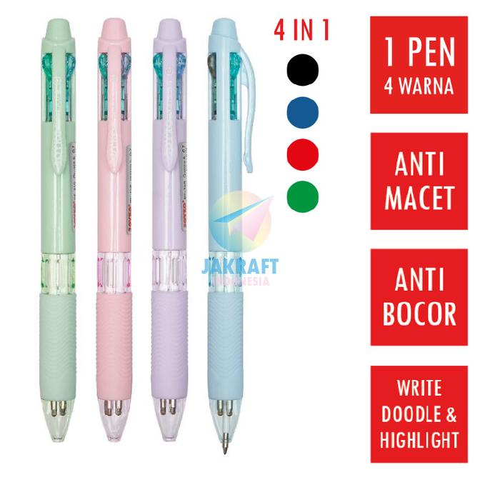 

Pulpen Ballpoint Pen 4 In 1 Joyko Bp-348 Quaco 4 0.7 Mm Pastel Barrel Kode 983