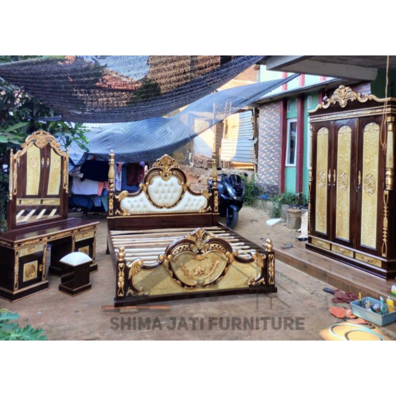 kamar set dipan, lemari, meja rias kayu ukiran Jepara elegan (meja rias kayu ukiran, dipan ukiran me