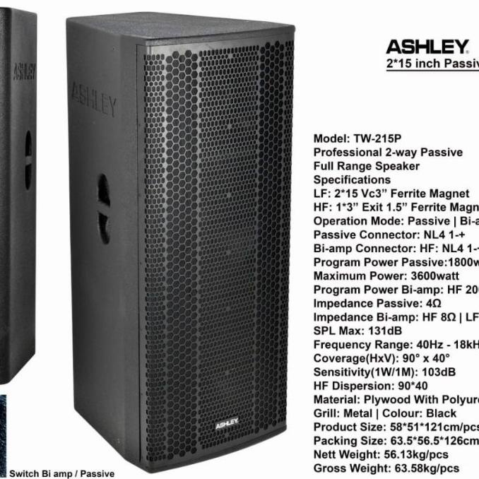 SPEAKER PASIF 2X15 INCI DOUBEL WOOFER ASHLEY TW215P ASHLEY TW 215P