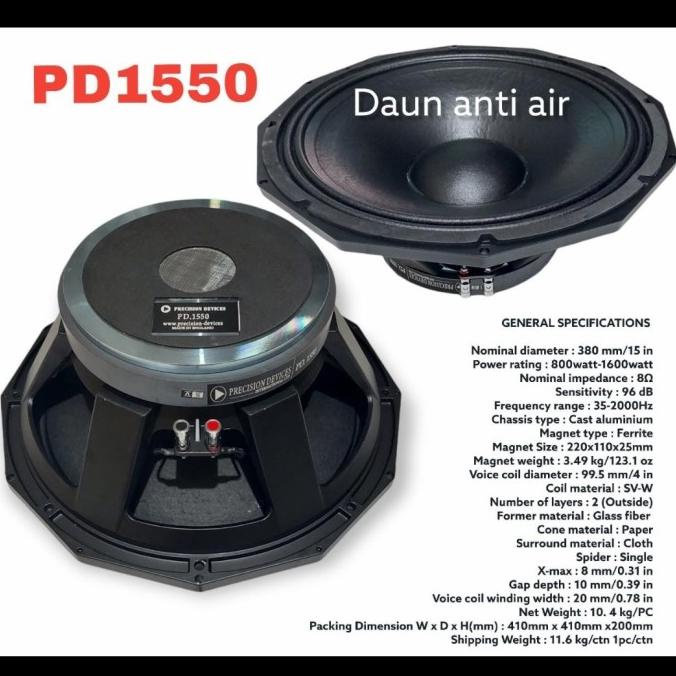 Speaker komponen precision devices PD1550/PD 1550 15 inch vc 4in