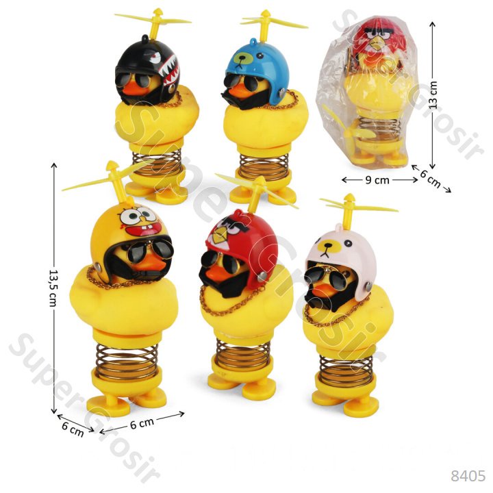 Pajangan Sepeda Motor Spring Doll Bebek Helm LED + Kacamata + Kalung