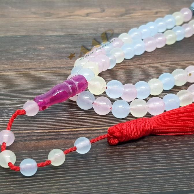 tasbih batu morganite 99 butir tasbih batu akik GARANSI ASLI  (Masyallah)