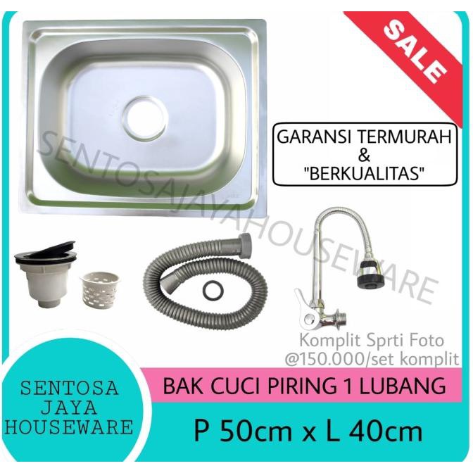 BAK CUCI PIRING 1 LUBANG STAINLESS KOMPLIT - BCP 1 LUBANG SET