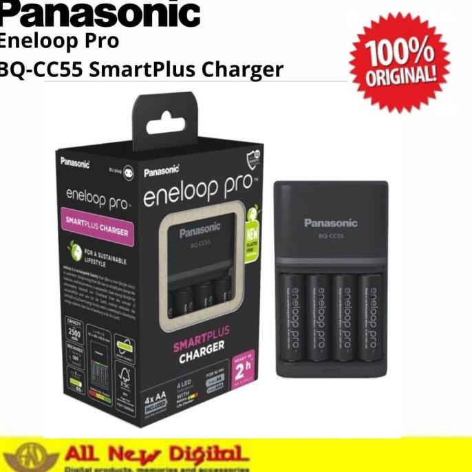 Panasonic Eneloop Pro Bq-Cc55 Smartplus Charger W/ 4Xaa 2500Mah