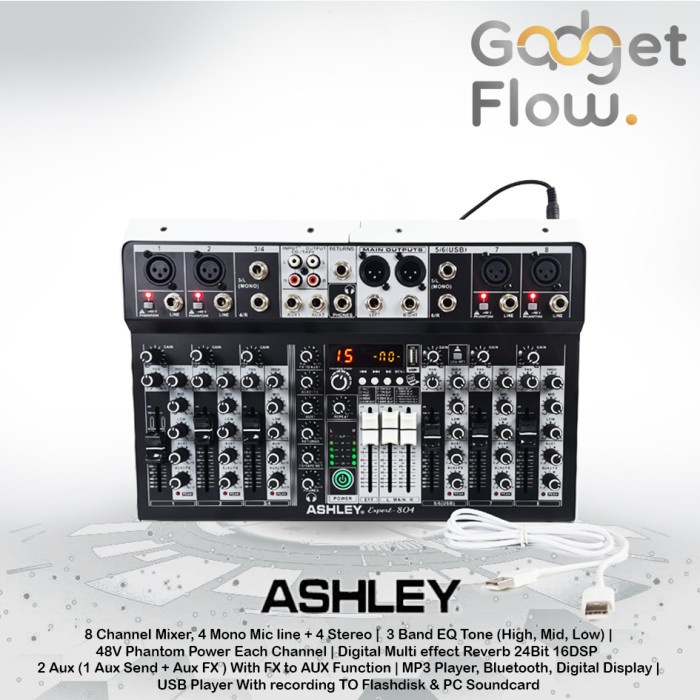Mixer Soundcard Recording Audio Interface ASHLEY EXPERT 804 8 Channel