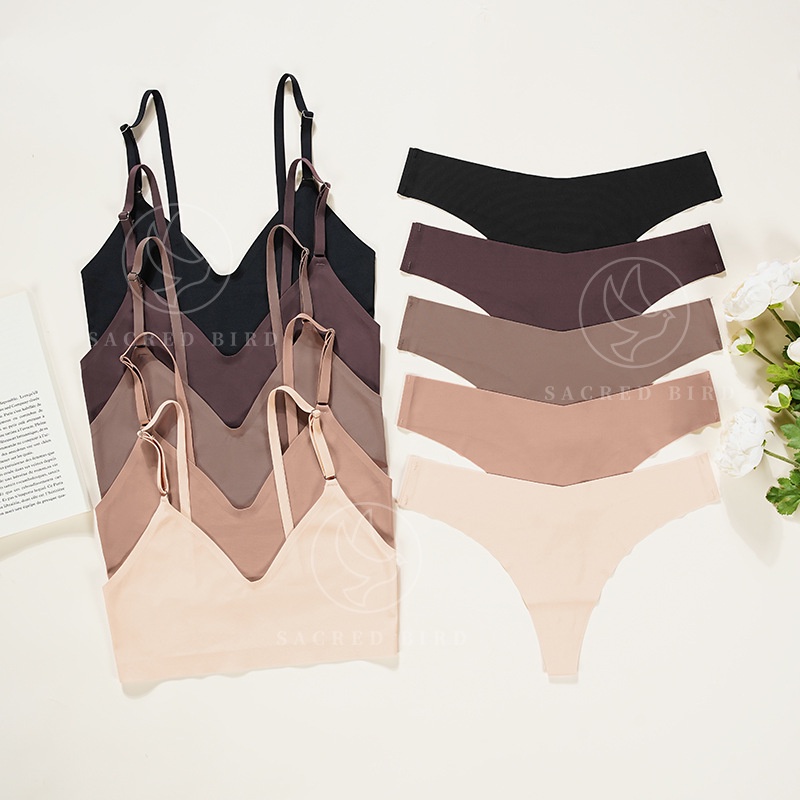 Aliexpress Pakaian Dalam Wanita, Set Lingerie Sutra Es Mulus dengan Punggung T Ukuran Besar Tanpa Ci