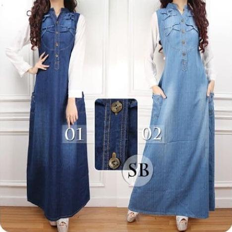 Dress Maxi Monita Gamis Longdress Terusan Casual Jeans Wanita Original
