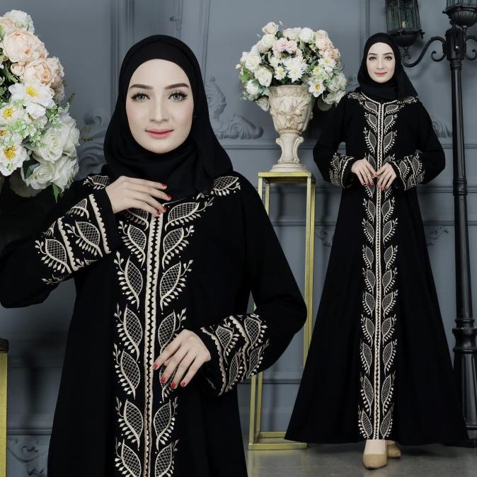 GAMIS WANITA JUBAH WANITA ARAB JET BLACK EXCLUSIVE ABAYA TURKEY 1002