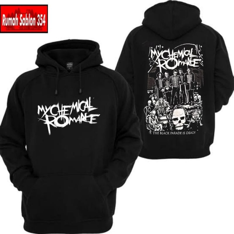 Jaket MCR HOODIE MY CHEMICAL ROMANCE - BISA PAKAI SLETING RESLETING (design depan di dada kiri) HITA