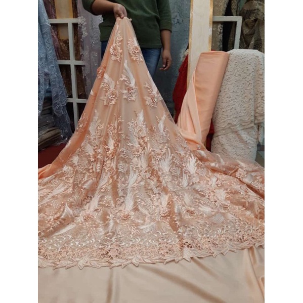 Bahan/Kain Brukat/ Kain tille 3d/ tille Bunga timbul /harga setengah meter