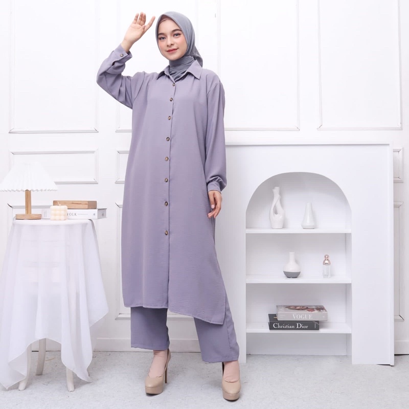 Calista One Set Mat Ity Mango Crepe Setelan Long Tunik Sudah Termasuk Celana Setcel Muslim Ern Bagus