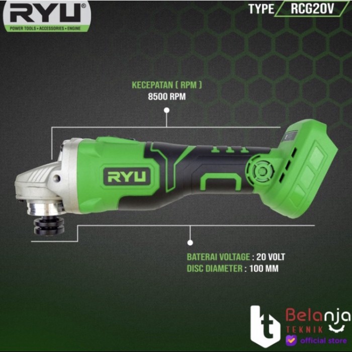 Mesin Disc Grinda Cordless Ryu Rcg 20 V Grinder 20V Gerinda Rcg20V Ternampoll