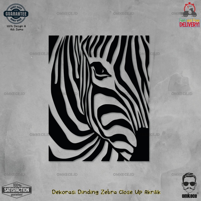 Emmir Lukisan Hiasan Dekorasi Sticker Dinding 3D Kuda Zebra Close Up Akrilik