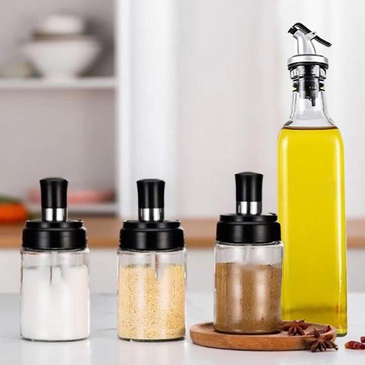 Tempat Bumbu Dapur Set Aesthetic Toples Kopi Gula Bahan Kaca Dan Tutup Kedap Udara Serbaguna BL1