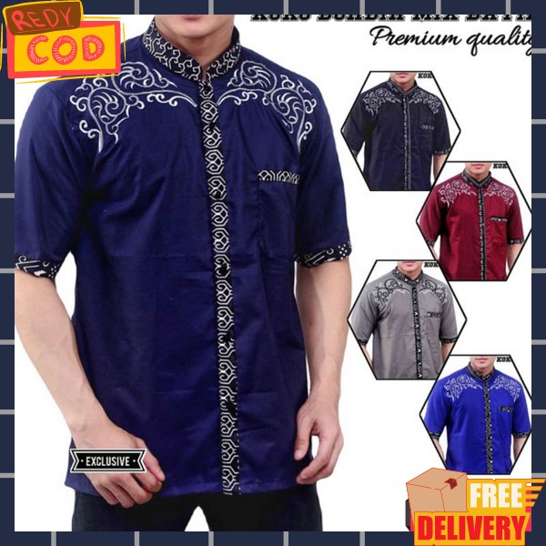 Baju Koko Pria Muslim Dewasa Cowok Baju Koko Pria Lebaran Atasan Cowo Baju Idul Fitri Kemeja Kokoh C