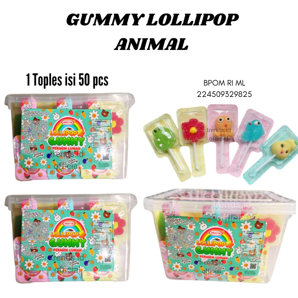 

Permen Gummy Lollipop Animal 1 Toples Isi 50 Pcs