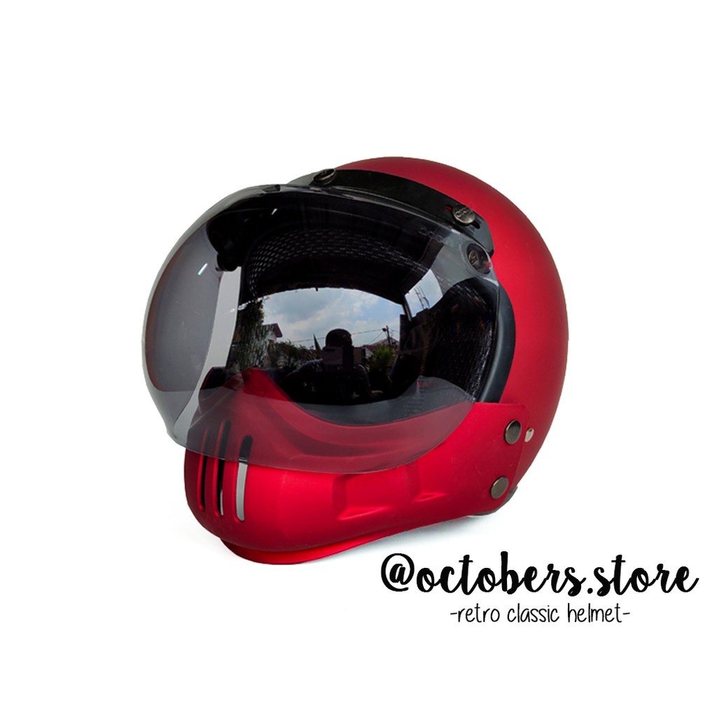 Helm Cakil Ular Merah Doff (Half Face / Full Face) - Helm Retro - Helm Bogo