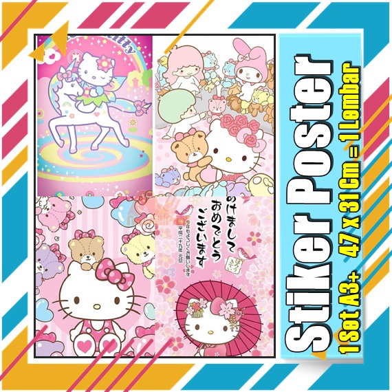 Stiker Poster A3 Hello Kitty My melodi kucing Karton Pink Lucu Imut Anak Gambar Cetak Sticker Custom