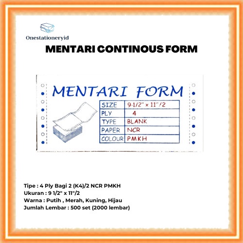 

Promo Kertas Continuous/Continous Form 4 Ply Bagi 2, 4 Rangkap K4/2 Ncr Pmkh