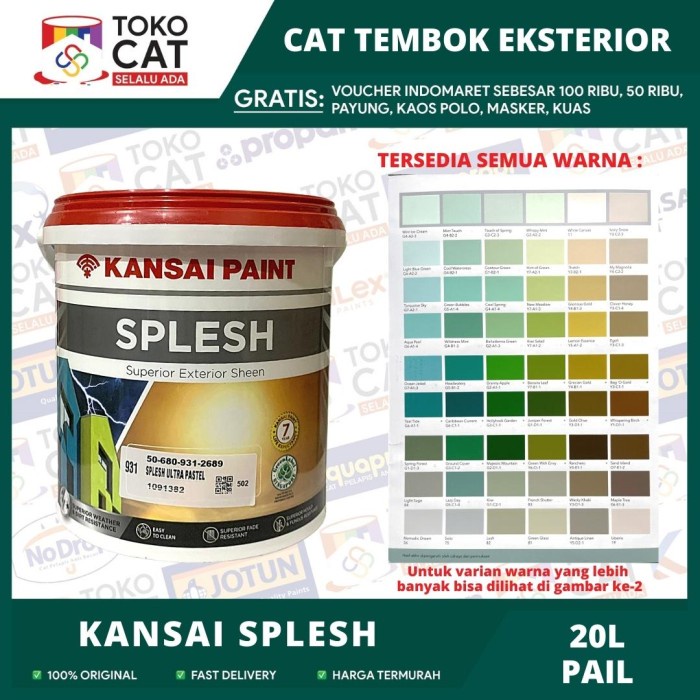 CAT TEMBOK EXTERIOR KANSAI PAINT SPLESH WARNA PUTIH BERSIH 20 LITER PAIL // CAT TEMBOK LUAR // CAT TEMBOK EKSTERIOR