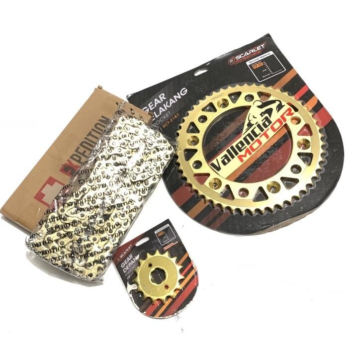 Gear Set Scarlet Plus Rantai Expedition Gold Honda Crf 150L Gir Crf150