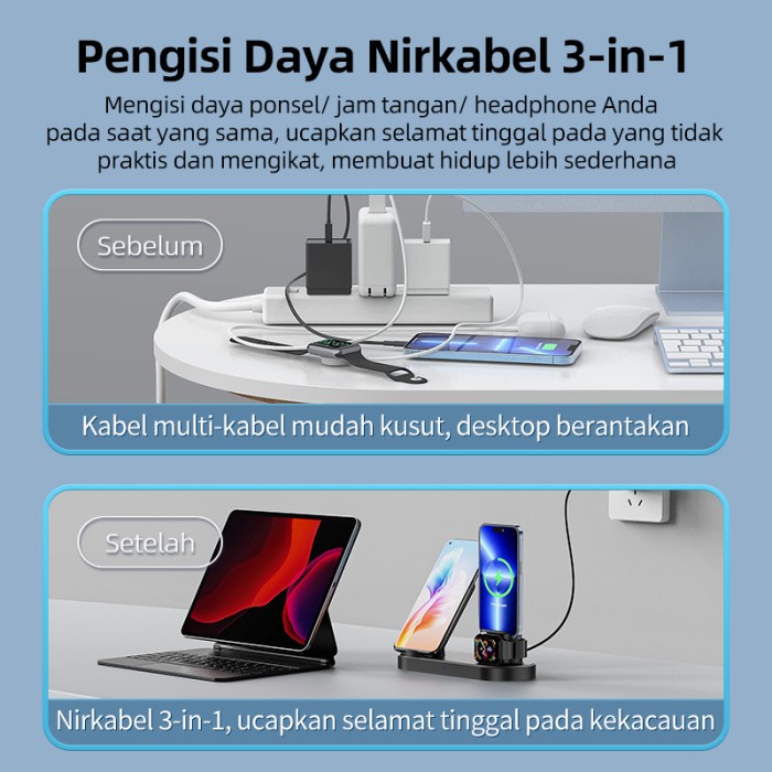 3 In 1 Charger Wireless Fast Charging 15W Qi Fast Charger Stand