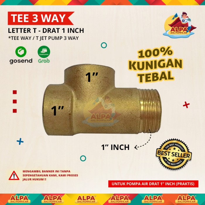 New Tee Way / T Jet Pump 3 Cabang (Kuningan Tebal) - Letter T Drat 1" Inch Harga Khusus