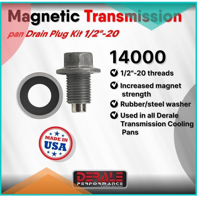 DERALE Magnetic Transmission Pan Drain Plug Kit, 1/2''-20 16novz3 acce