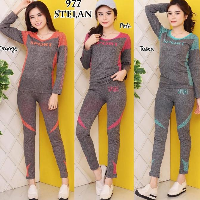 Setelan Baju Panjang Senam Aerobik/ Fitness Olahraga Import Wanita