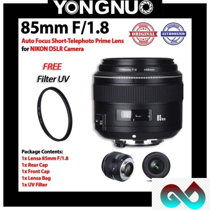 Lensa Yongnuo YN 85mm F/1.8 Short-Telephoto for Nikon DSLR + Filter UV